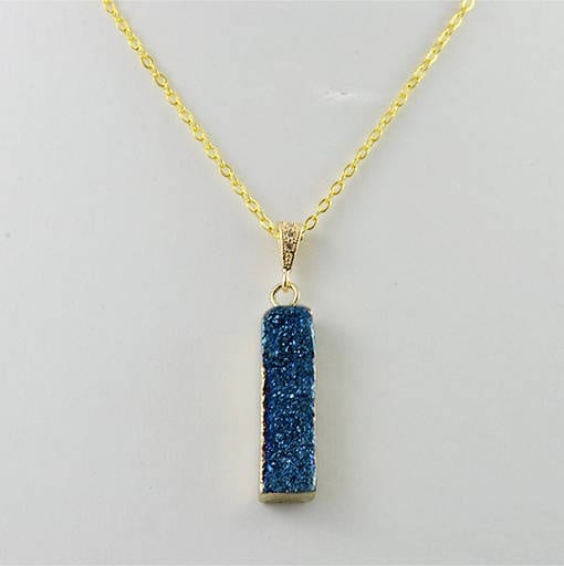 Turquoise Druzy Gemstone Bar Necklace - Druzy Bar Pendant, Natural Stone 52