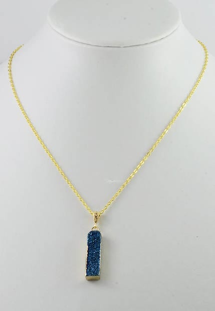 Turquoise Druzy Gemstone Bar Necklace - Druzy Bar Pendant, Natural Stone 54