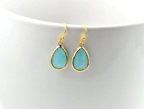 Turquoise Earrings, Gold Earrings Bridesmaids Earrings, Turquoise TearDrop Dainty Dangle Earrings, Turquoise Jewellery, Gold Jewellery