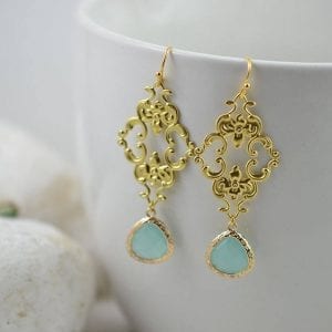 Turquoise Gold Chandelier Earrings