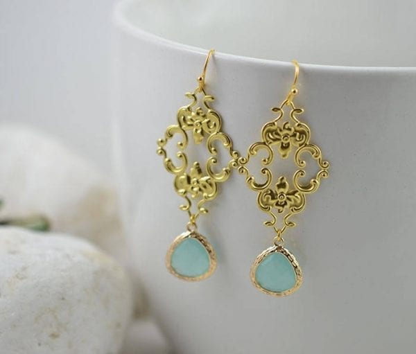 Turquoise Gold Chandelier Earrings