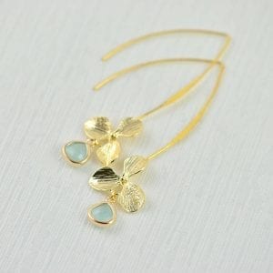 Turquoise Gold Flower Earrings - Drop Earrings, Light Gold Bridesmaids Jewellery, Light Weight Leaf Dangle Beach Turquoise Opal Earrings 19