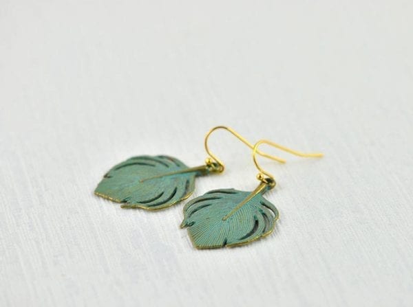 Turquoise Leaf Dangle Gold Earrings - Vintage Style, Simple Everyday 52