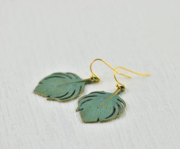 Turquoise Leaf Dangle Gold Earrings - Vintage Style, Simple Everyday 55