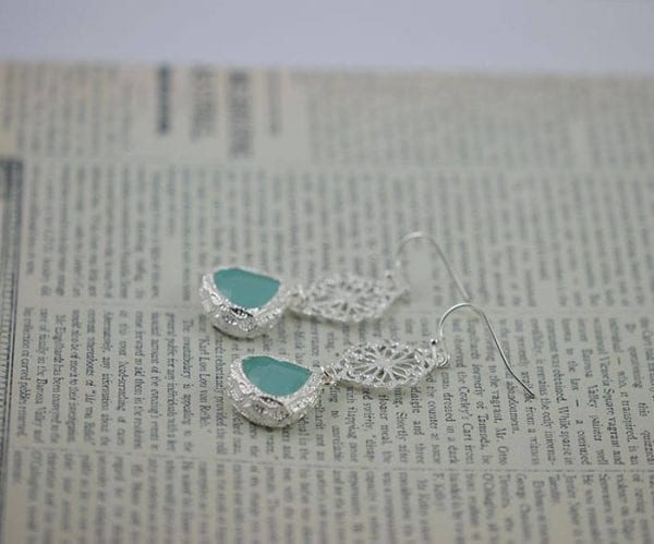 Turquoise Silver Earrings - Bridesmaids, Drop, Filigree