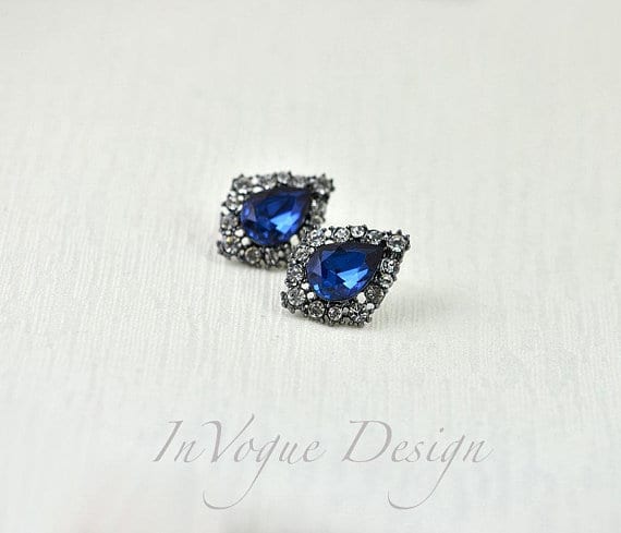Vintage Style Drop Sapphire Crystal Bridal Earrings