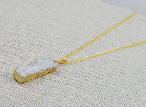White Druzy Gold Necklace - Bar Necklace, White Gemstone Necklace, Druzy Jewellery, Druzy Pendant 5
