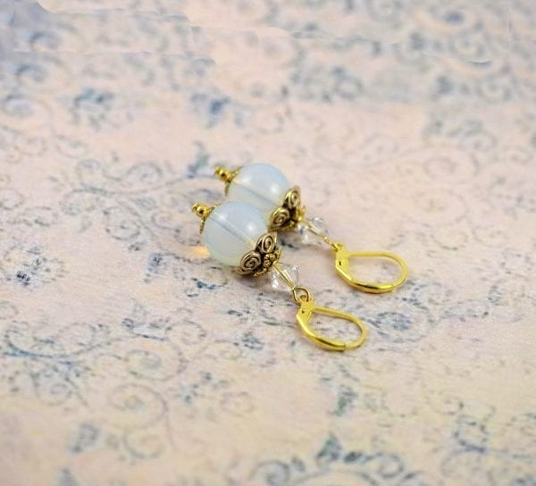 White Opal Swarovski Sphere Earrings - Moonstone, Gemstone 3