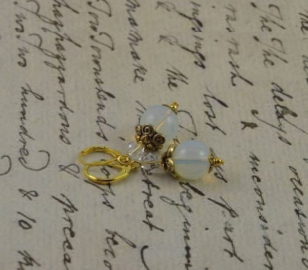 White Opal Swarovski Sphere Earrings - Moonstone, Gemstone 56