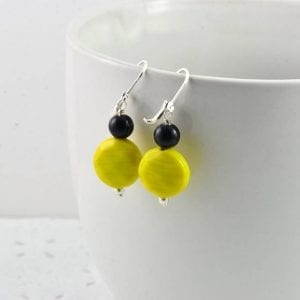 Yellow Black Glass Earrings