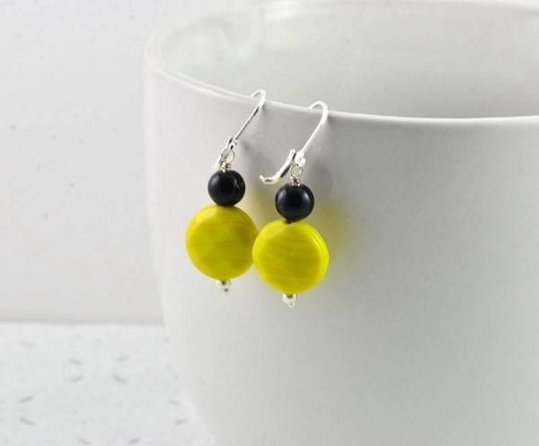 Yellow Black Glass Earrings