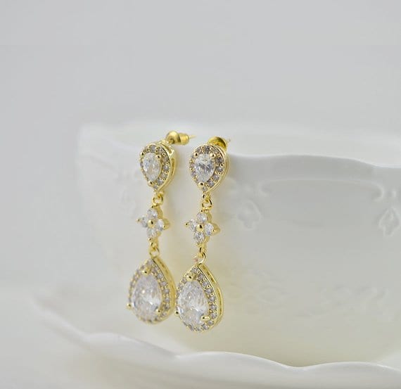 Elegant-Gold-Crystal Wedding-Cubic-Zirconia-Bride-Wedding-Earrings-PO04
