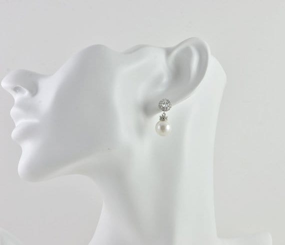 Silver Bridal Cubic Zirconia Crystal Swarovski Pearl Earrings 52