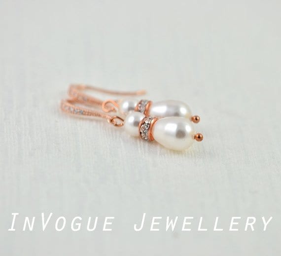 Swarovski Pearl Crystal Rose Gold Bridal Wedding Earrings 52