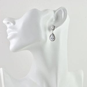 Elegant Bridal Silver Cubic Zirconia Teardrop Wedding Earrings