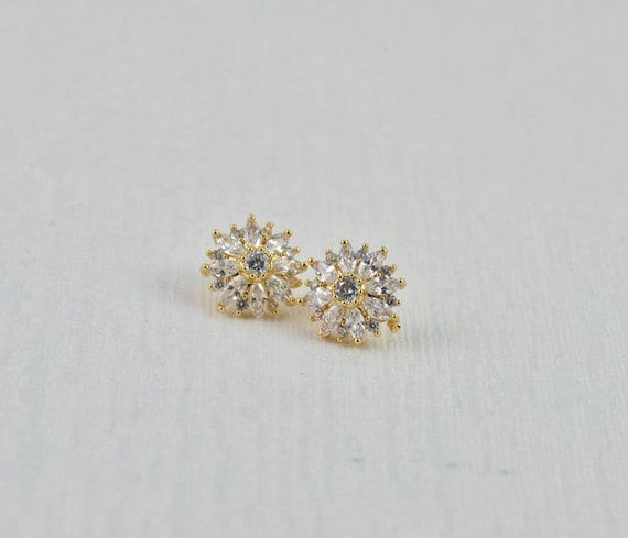 Elegant Cubic Zirconia Gold Crystal Bridal & Bridesmaid Stud Earrings 53