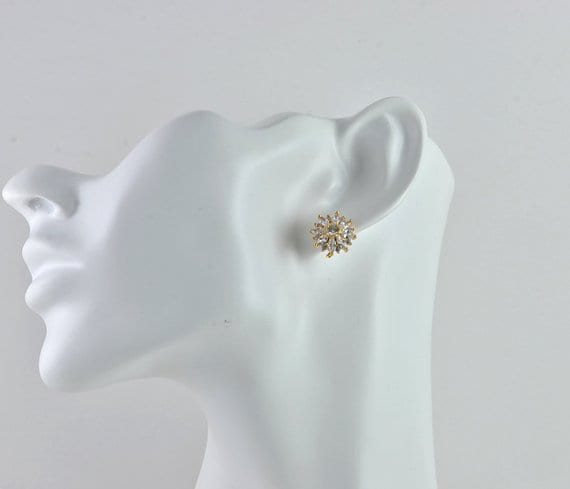 Elegant Cubic Zirconia Gold Crystal Bridal & Bridesmaid Stud Earrings 1
