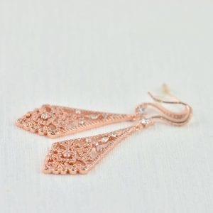 Rose Gold Bridal Bridesmaid Dangle Diamond Shape Wedding Crystals Earrings