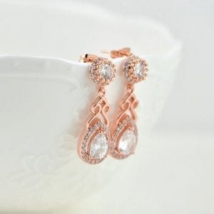 Rose Gold Cubic Zirconia Crystal Wedding Bridal Earrings