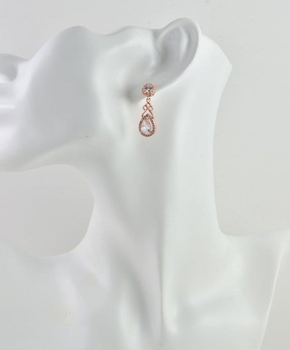 Rose Gold Cubic Zirconia Crystal Wedding Bridal Earrings 53