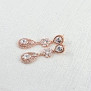 Rose Gold Silver Gold Cubic Zirconia Bridal Drop Earrings