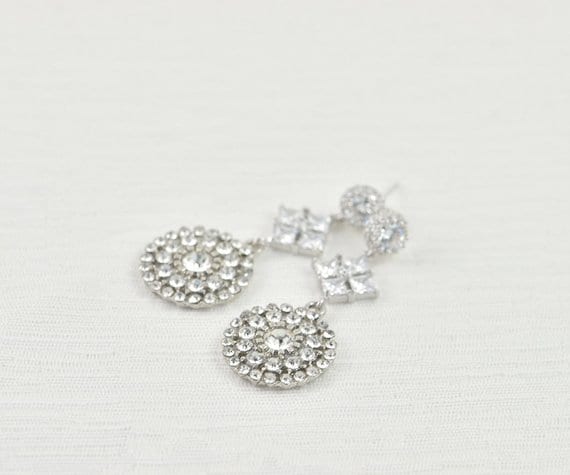 Vintage Silver Bridal Drop Cubic Zirconia Bridal Wedding Earrings Jewellery 56