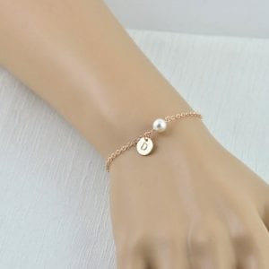 Dainty Rose Gold Swarovski Pearl Engraved Personalised Bracelet