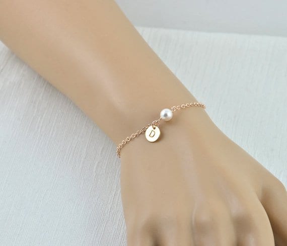 Dainty Rose Gold Swarovski Pearl Engraved Personalised Bracelet