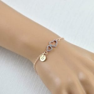 Dainty Rose Gold Two Tiny Hearts Personalised Turquoise Heart Bracelet