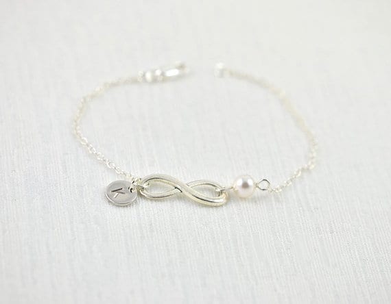 Dainty Silver Swarovski Pearl Infinity Bracelet Bridesmaid Jewellery 53