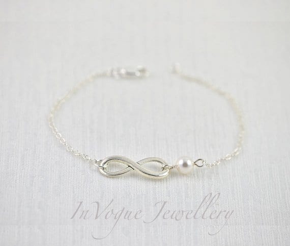 Dainty Silver Swarovski Pearl Infinity Bracelet Bridesmaid Jewellery 51