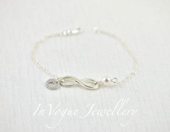 Dainty Silver Swarovski Pearl Infinity Bracelet Bridesmaid Jewellery 52