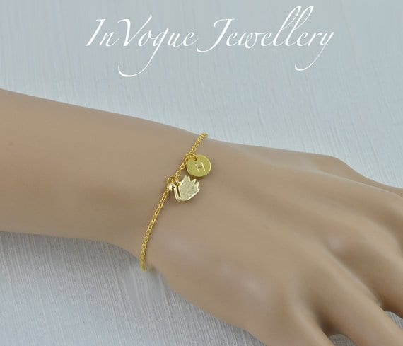 Dainty Swan Simple Gold Personalised Engraved Bracelet Jewellery
