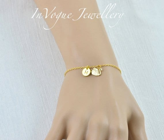 Dainty Swan Simple Gold Personalised Engraved Bracelet Jewellery