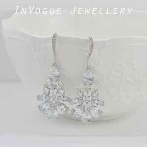 Elegant Silver Crystal Cubic Zirconia Drop Wedding Bridal Earrings