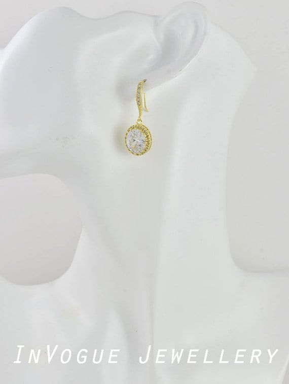 Gold Cubic Zirconia Drop Bridal/Bridesmaid Wedding Earrings