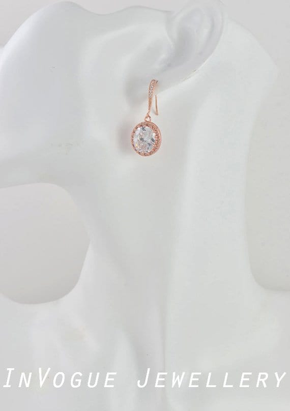 Rose Gold Cubic Zirconia Drop Bridal/Bridesmaid Wedding Earrings
