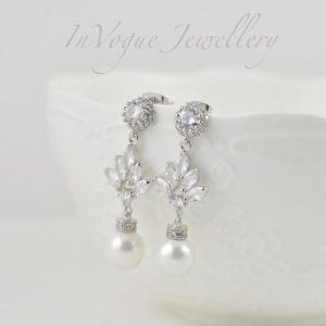 Silver Bridal Earrings Pearl Teardrop Wedding Jewellery Earrings