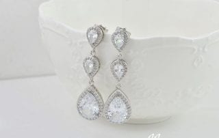 Silver Cubic Zirconia Bridal Wedding Drop Earrings