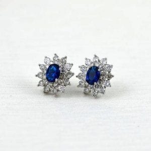 Silver Blue Sapphire Stud Bridal Wedding Earrings
