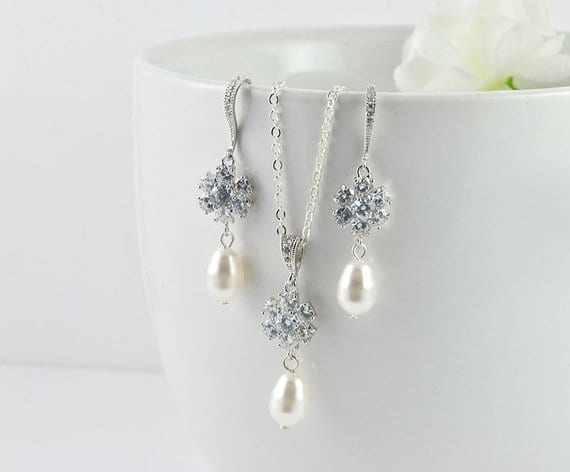 Silver Pearl Bridal Earrings