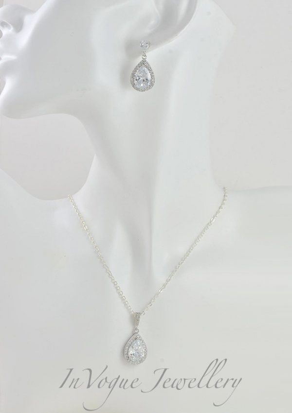 Bridesmaid Teardrop Dangle Silver Wedding Earrings Jewellery