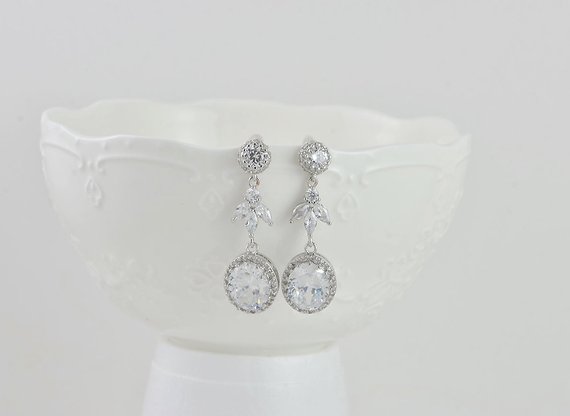 Silver Crystal Wedding Bridesmaid Brides Dangle Earrings