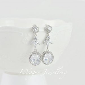 Silver Crystal Wedding Bridesmaid Brides Dangle Earrings