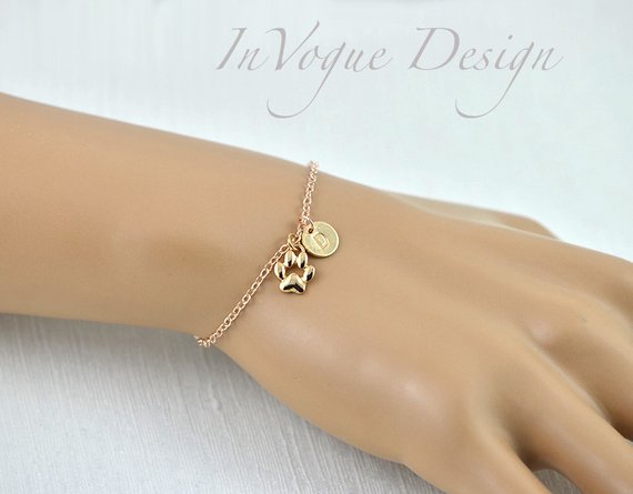 Personalised Engraved Letter Necklace - Simple Dainty Gold Dog Paw 54