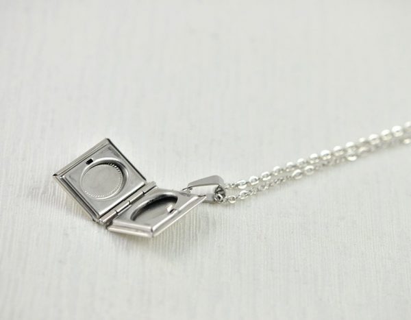 Silver Rectangle Book Locket Necklace 2