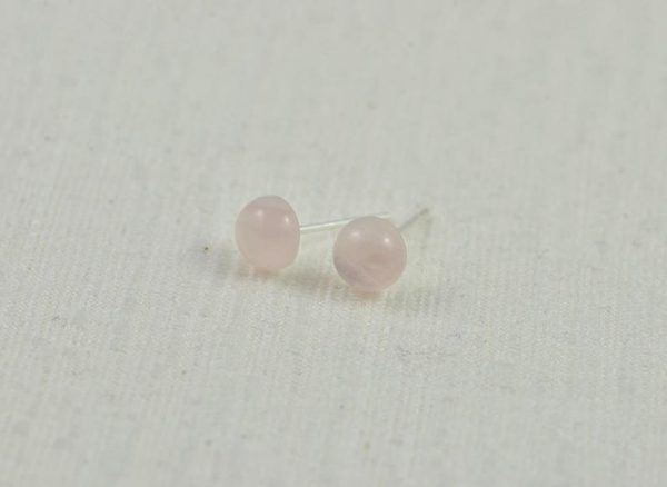 Dainty Pink Rose Quartz Sterling Silver Stud Dome Earrings