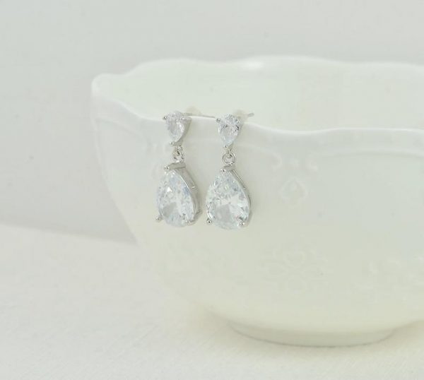 Silver Cubic Zirconia Bridal Wedding Drop Earrings - Elegant & Stylish 54