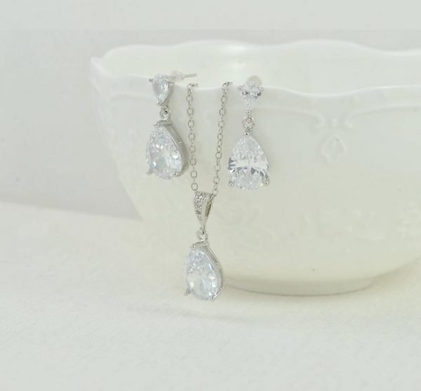 Silver Cubic Zirconia Bridal Wedding Drop Earrings - Elegant & Stylish 53