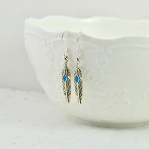 Silver Feather Antique Style Earrings